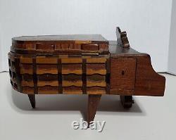 FIGURAL Wood SEWING BOX GRAND PIANO 1930's INLAID CARVED FINE QUALITY