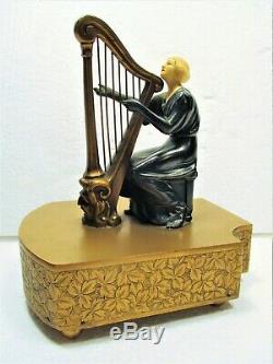 Fine Art Deco Period Figural Harpist Music Box, Working, Excellent Condition Nm