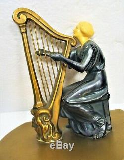 Fine Art Deco Period Figural Harpist Music Box, Working, Excellent Condition Nm