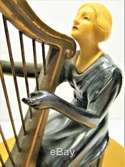 Fine Art Deco Period Figural Harpist Music Box, Working, Excellent Condition Nm