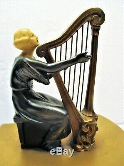 Fine Art Deco Period Figural Harpist Music Box, Working, Excellent Condition Nm