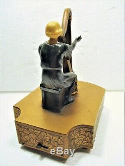 Fine Art Deco Period Figural Harpist Music Box, Working, Excellent Condition Nm