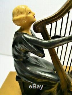 Fine Art Deco Period Figural Harpist Music Box, Working, Excellent Condition Nm