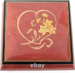 Floral Heart Red Wine Wood Jewelry Music Box Plays Let Me Call You Sweetheart