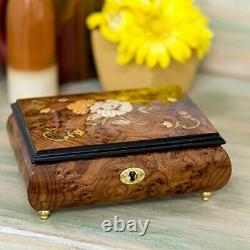 Floral Italian Hand Crafted Inlaid Wood Jewelry Music Box Plays Amazing Grace