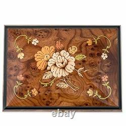 Floral Italian Hand Crafted Inlaid Wood Jewelry Music Box Plays Amazing Grace