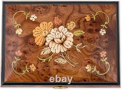 Floral Italian Hand Crafted Inlaid Wood Jewelry Music Box Plays Amazing Grace
