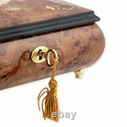 Floral Italian Hand Crafted Inlaid Wood Jewelry Music Box Plays Amazing Grace