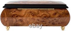 Floral Italian Hand Crafted Inlaid Wood Jewelry Music Box Plays Amazing Grace