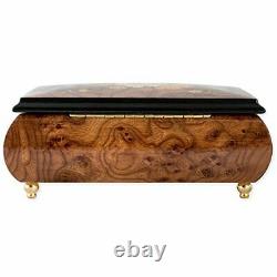 Floral Italian Hand Crafted Inlaid Wood Jewelry Music Box Plays Amazing Grace