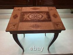 Floral Jewelry Storage Music Box Italian Marquetry Inlaid Wood Accent Table