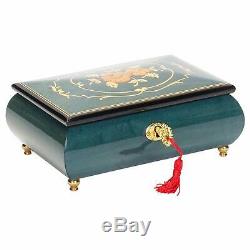 Flower Dark Blue Italian Hand Crafted Inlaid Wood Music Box Moonlight Sonata