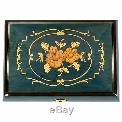 Flower Dark Blue Italian Hand Crafted Inlaid Wood Music Box Moonlight Sonata