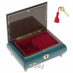 Flower Dark Blue Italian Hand Crafted Inlaid Wood Music Box Moonlight Sonata