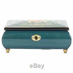 Flower Dark Blue Italian Hand Crafted Inlaid Wood Music Box Moonlight Sonata