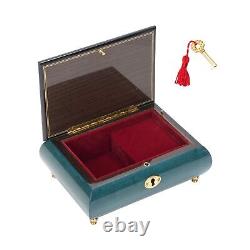 Flower Dark Blue Italian Hand Crafted Inlaid Wood Music Box Plays Swan Lake