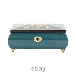 Flower Dark Blue Italian Hand Crafted Inlaid Wood Music Box Plays Swan Lake