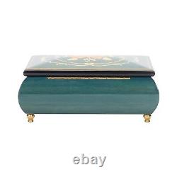 Flower Dark Blue Italian Hand Crafted Inlaid Wood Music Box Plays Swan Lake