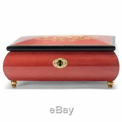 Flower Red Italian Hand Crafted Inlaid wood Music Box Plays Clair De Lune