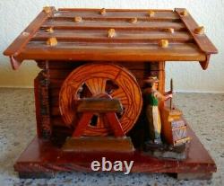 German Black Forest Wood Wind up BO Water wheel Butter churn music jewelry box