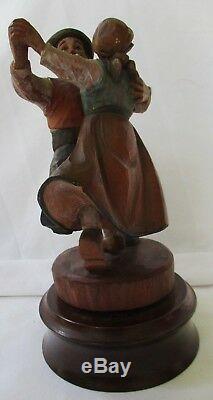 Germany Black Forest Carved Wood Dancing Couple Music Box Skater's Waltz