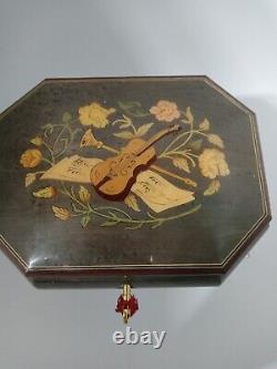 Giglio Handcrafted Inlaid Wood Music Box Guitar Floral Sheet Music Lullaby Italy