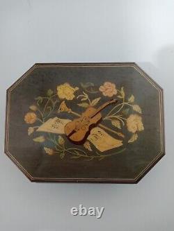 Giglio Handcrafted Inlaid Wood Music Box Guitar Floral Sheet Music Lullaby Italy