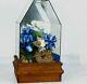 Glass And Wood Bird House Music Box With Mirrored Back Mushroom Bird Paganini