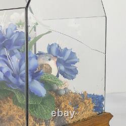 Glass and Wood Bird House Music Box with Mirrored Back Mushroom Bird Paganini