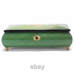 Glossy Green Flower Italian Hand Crafted Inlaid Wood Music Box Plays Water Music