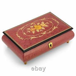 Glossy Red Flower Italian Handcrafted Inland Wood Music Box Plays Polonaise