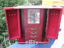 Gold Label Armoire Musical Jewelry Box Wood Cabinet Necklace Hooks Organizer