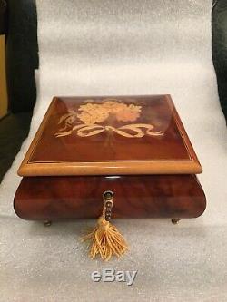 Gorgeous Vintage REUGE Swiss Inlaid Wood Working Musical Box Bouquet Of Roses