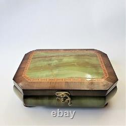 Green Wood Inlaid Lacquer Music Jewelry Box Swiss Handcrafted Edelweiss 9 VTG