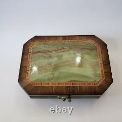 Green Wood Inlaid Lacquer Music Jewelry Box Swiss Handcrafted Edelweiss 9 VTG