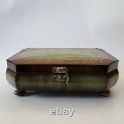Green Wood Inlaid Lacquer Music Jewelry Box Swiss Handcrafted Edelweiss 9 VTG