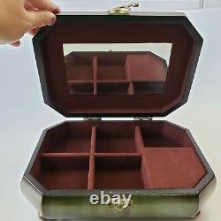 Green Wood Inlaid Lacquer Music Jewelry Box Swiss Handcrafted Edelweiss 9 VTG