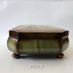 Green Wood Inlaid Lacquer Music Jewelry Box Swiss Handcrafted Edelweiss 9 VTG