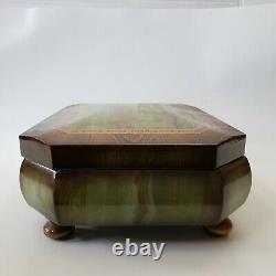 Green Wood Inlaid Lacquer Music Jewelry Box Swiss Handcrafted Edelweiss 9 VTG