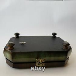 Green Wood Inlaid Lacquer Music Jewelry Box Swiss Handcrafted Edelweiss 9 VTG