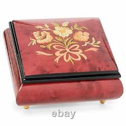 Haelo Floral Red Wine Italian Inlaid Wood Jewelry Music Box Plays Minuet Sere