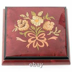 Haelo Floral Red Wine Italian Inlaid Wood Jewelry Music Box Plays Minuet Sere