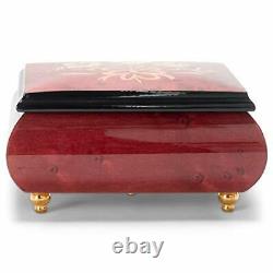 Haelo Floral Red Wine Italian Inlaid Wood Jewelry Music Box Plays Minuet Sere