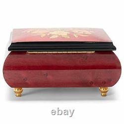 Haelo Floral Red Wine Italian Inlaid Wood Jewelry Music Box Plays Minuet Sere