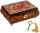 Haelo Red Rose Floral Butterfly Inlaid Wood Jewelry Music Box Plays Clair De Lun