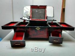 Hand Painted Chest Jewelry Make Up Organizer Music Box Lacquer Wooden Japan