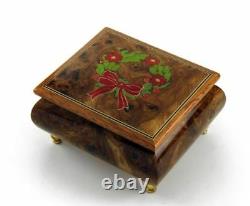 Handcrafted 18 Note Sorrento Music Box with Christmas Theme Wood Inlay