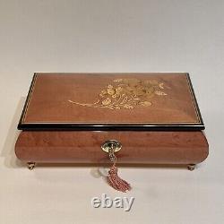 Handcrafted Italian Sorrento Floral Inlaid Wooden 18 Note Jewelry Music Box