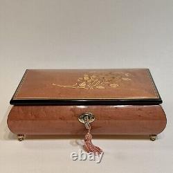 Handcrafted Italian Sorrento Floral Inlaid Wooden 18 Note Jewelry Music Box