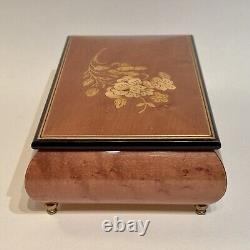 Handcrafted Italian Sorrento Floral Inlaid Wooden 18 Note Jewelry Music Box